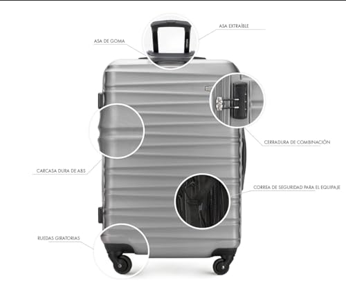 Maleta Grande WITTCHEN Trolley ABS Rígido con 4 Ruedas Giratorias, Cerradura de Combinación y Asa Telescópica – Modelo Groove Line, Gris