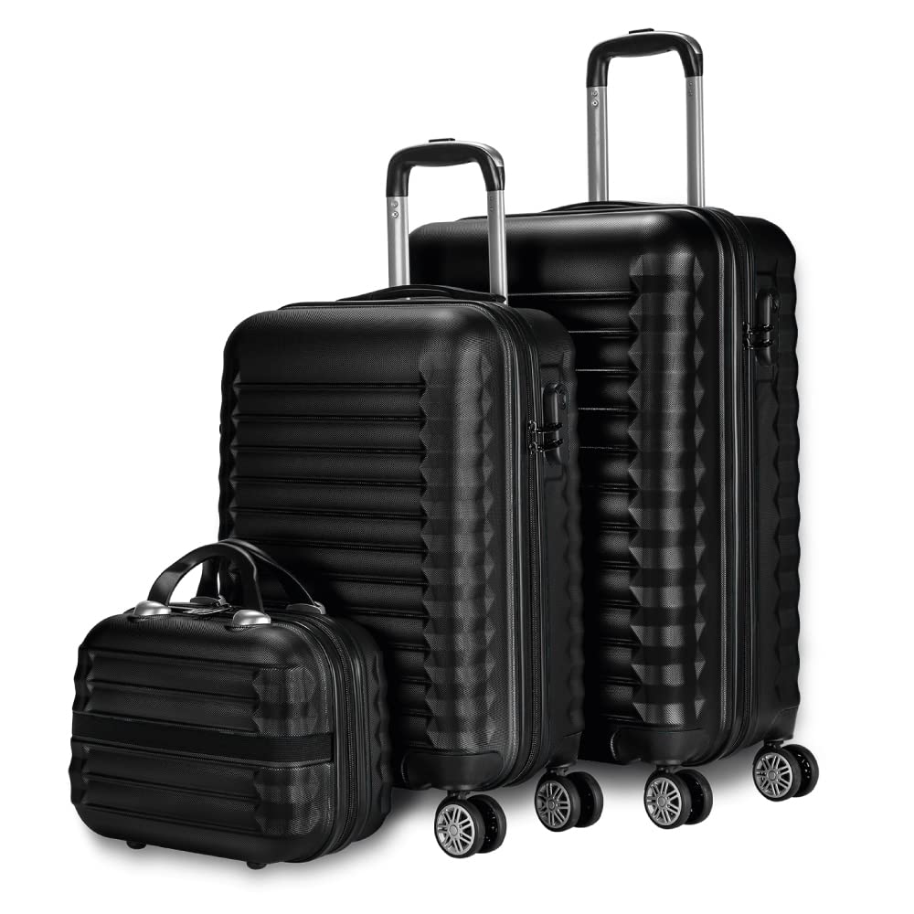 Set de 3 Maletas Rígidas NUMADA – Cabina 53 cm, Mediana 63 cm y Neceser, Resistentes y Ligeras – Color Negro