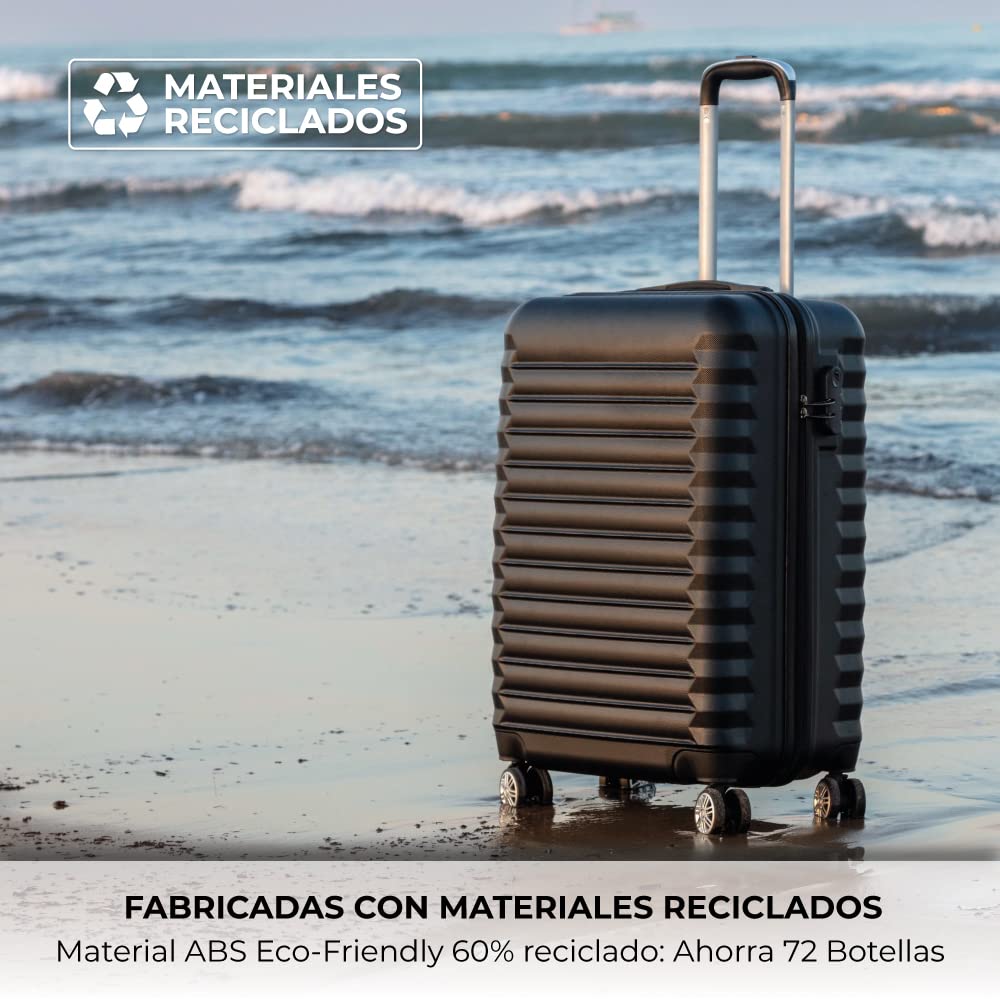Set de 3 Maletas Rígidas NUMADA – Cabina 53 cm, Mediana 63 cm y Neceser, Resistentes y Ligeras – Color Negro