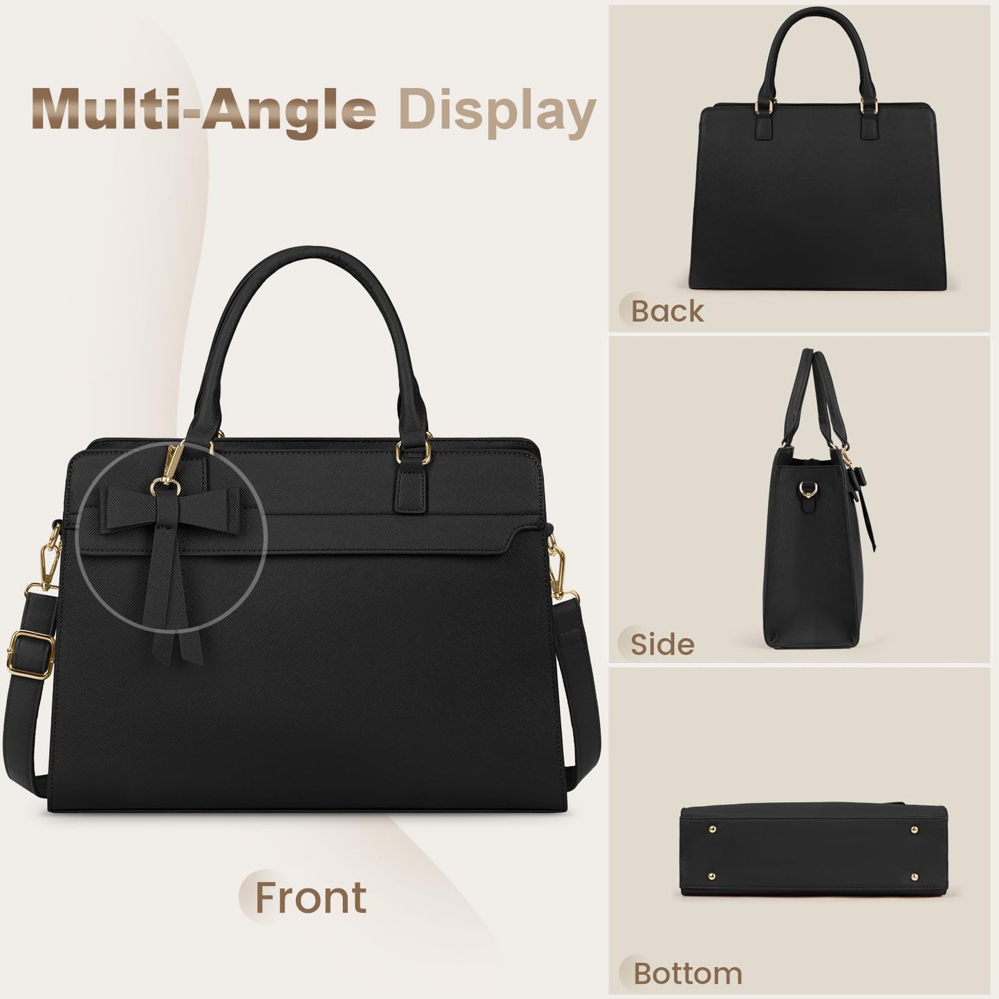 Set de 2 Bolsos Grandes RAINSMORE para Mujer en Cuero PU Impermeable – Shopper Tote para Laptop 15.6", Ideal para Universidad y Oficina, Negro