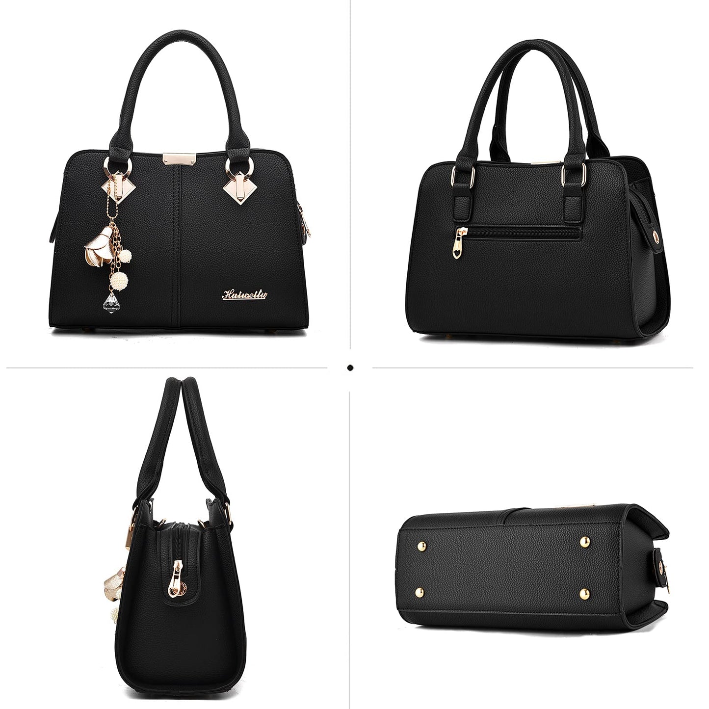 Set de 2 Bolsos Shopper NUBILY para Mujer en Cuero PU – Tote Bag Grande con Borla, Impermeable, Color Negro