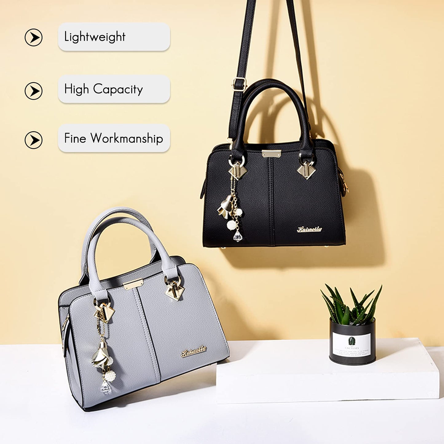Set de 2 Bolsos Shopper NUBILY para Mujer en Cuero PU – Tote Bag Grande con Borla, Impermeable, Color Negro