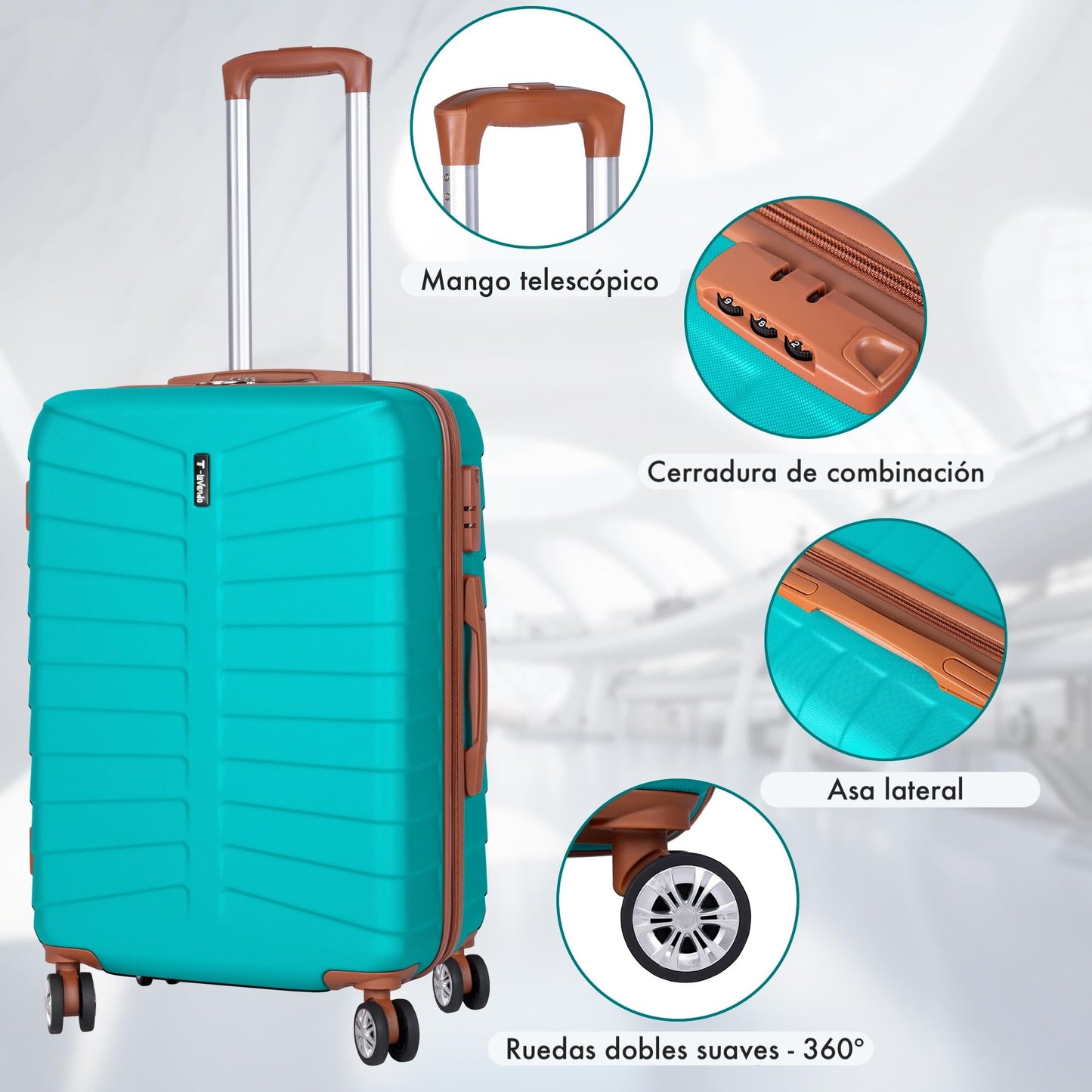 Set de 3 Maletas de Viaje con 4 Ruedas Dobles, Neceser, Cerradura de Combinación y Asa Telescópica – Ligera y Resistente ABS