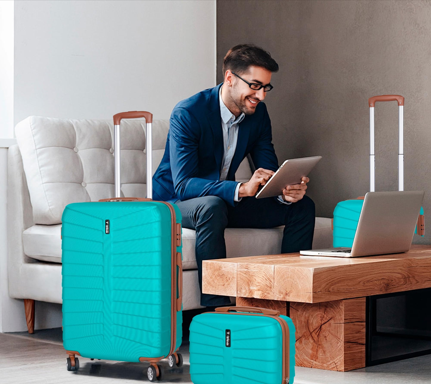 Set de 3 Maletas de Viaje con 4 Ruedas Dobles, Neceser, Cerradura de Combinación y Asa Telescópica – Ligera y Resistente ABS