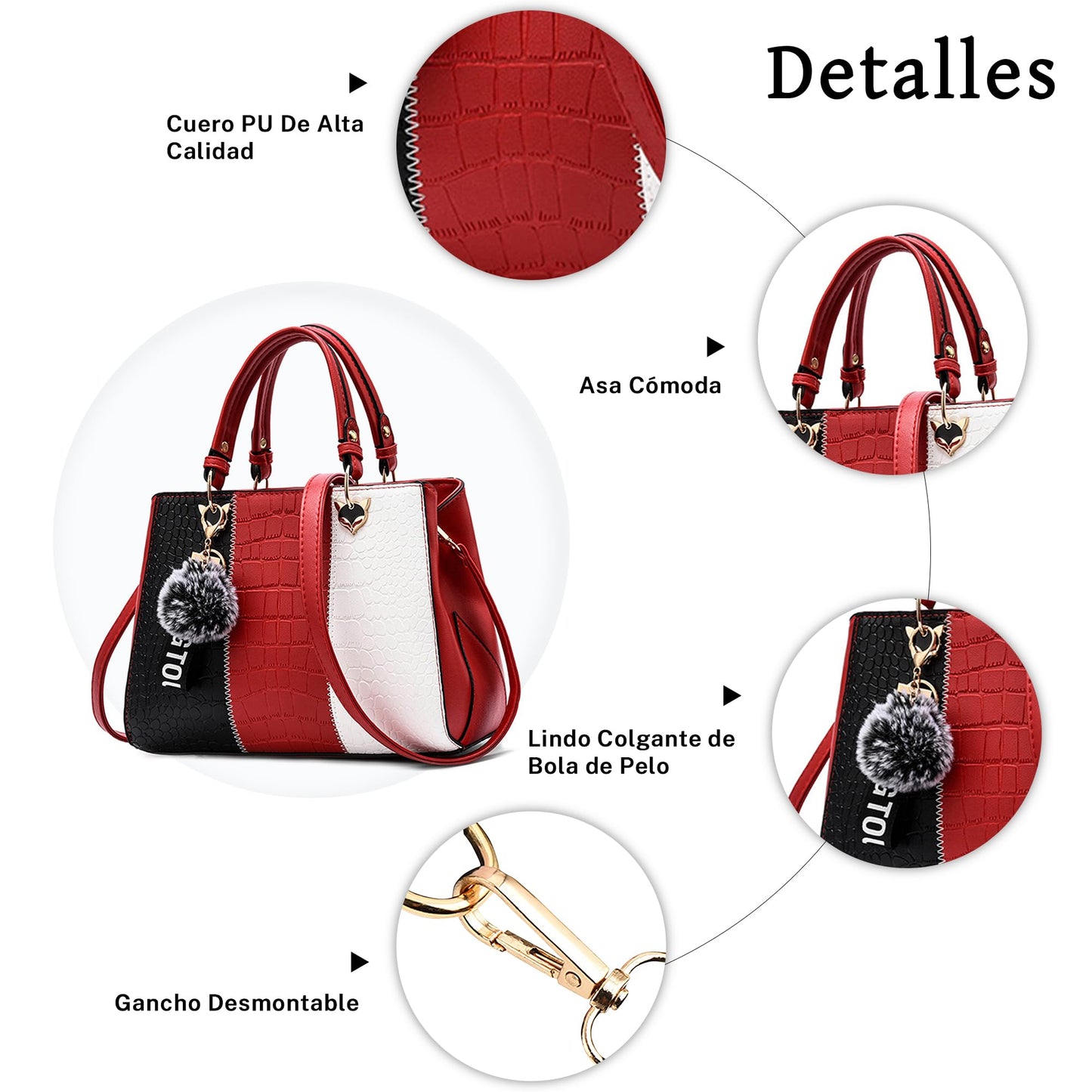 Bolso Casual VARLIVOO para Mujer en Cuero PU Impermeable con Patrón Cocodrilo – Bandolera, Mano y Tote