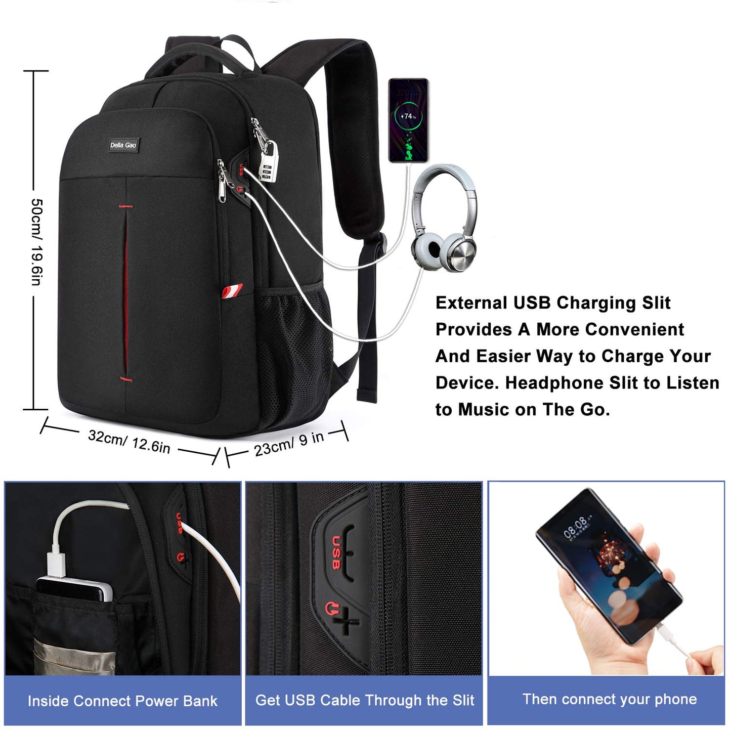 Mochila Antirrobo Impermeable para Portátil 17.3" con Puerto de Carga USB – Ideal para Viaje y Trabajo, Color Negro