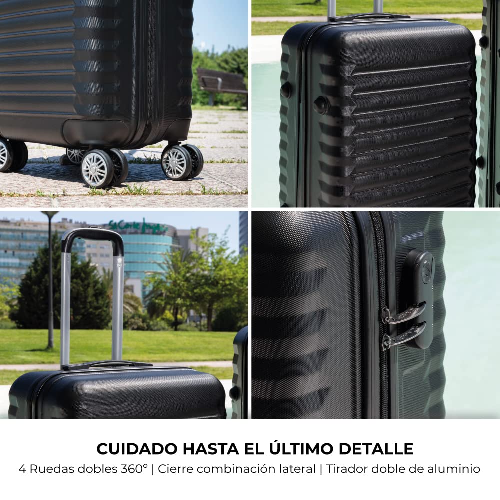 Set de 3 Maletas Rígidas NUMADA – Cabina 53 cm, Mediana 63 cm y Neceser, Resistentes y Ligeras – Color Negro