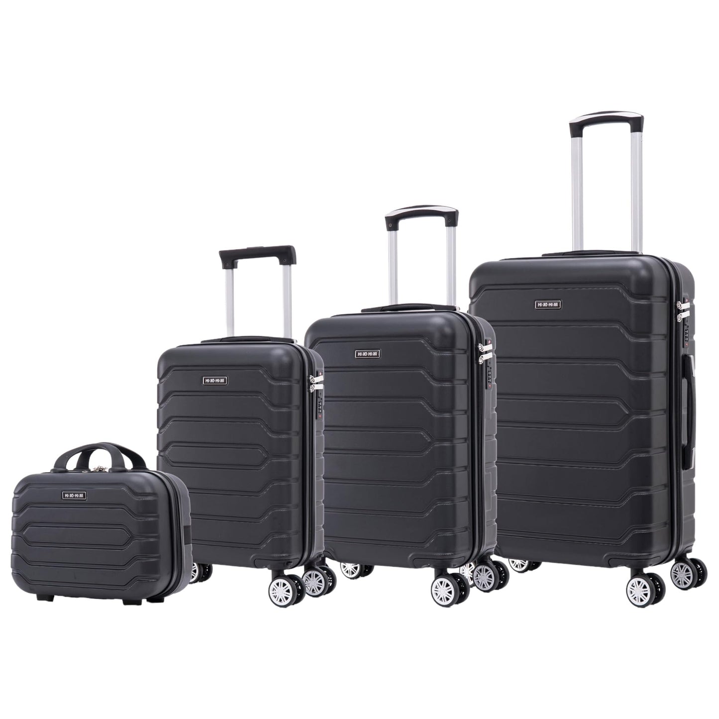 Set de Maletas de Viaje Mi Ko Mi Ka en ABS Ligero – Juego de 3 o 4 Maletas con Cerradura Numérica, 4 Ruedas Giratorias 360°, Asa Telescópica de Aluminio – Modelo 8002, Negro