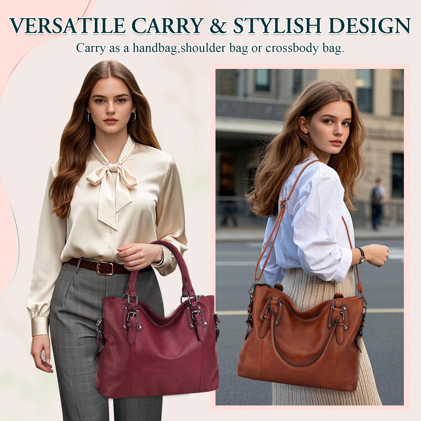 Bolso Bandolera MayBlosom para Mujer en Cuero PU con Correa Desmontable – Grande con Bolsillo Trasero, Ideal para Diario, Compras y Trabajo