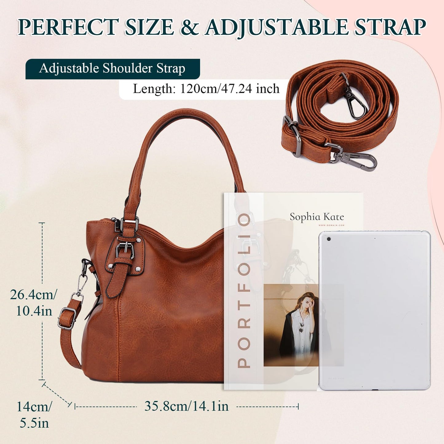 Bolso Bandolera MayBlosom para Mujer en Cuero PU con Correa Desmontable – Grande con Bolsillo Trasero, Ideal para Diario, Compras y Trabajo