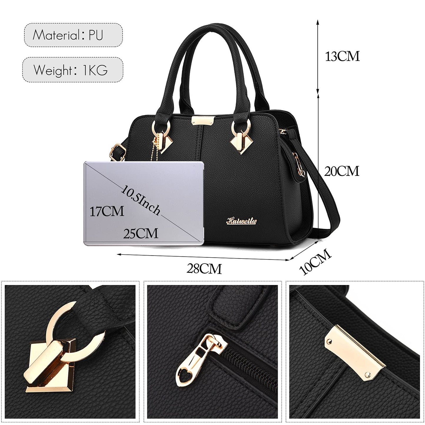 Set de 2 Bolsos Shopper NUBILY para Mujer en Cuero PU – Tote Bag Grande con Borla, Impermeable, Color Negro