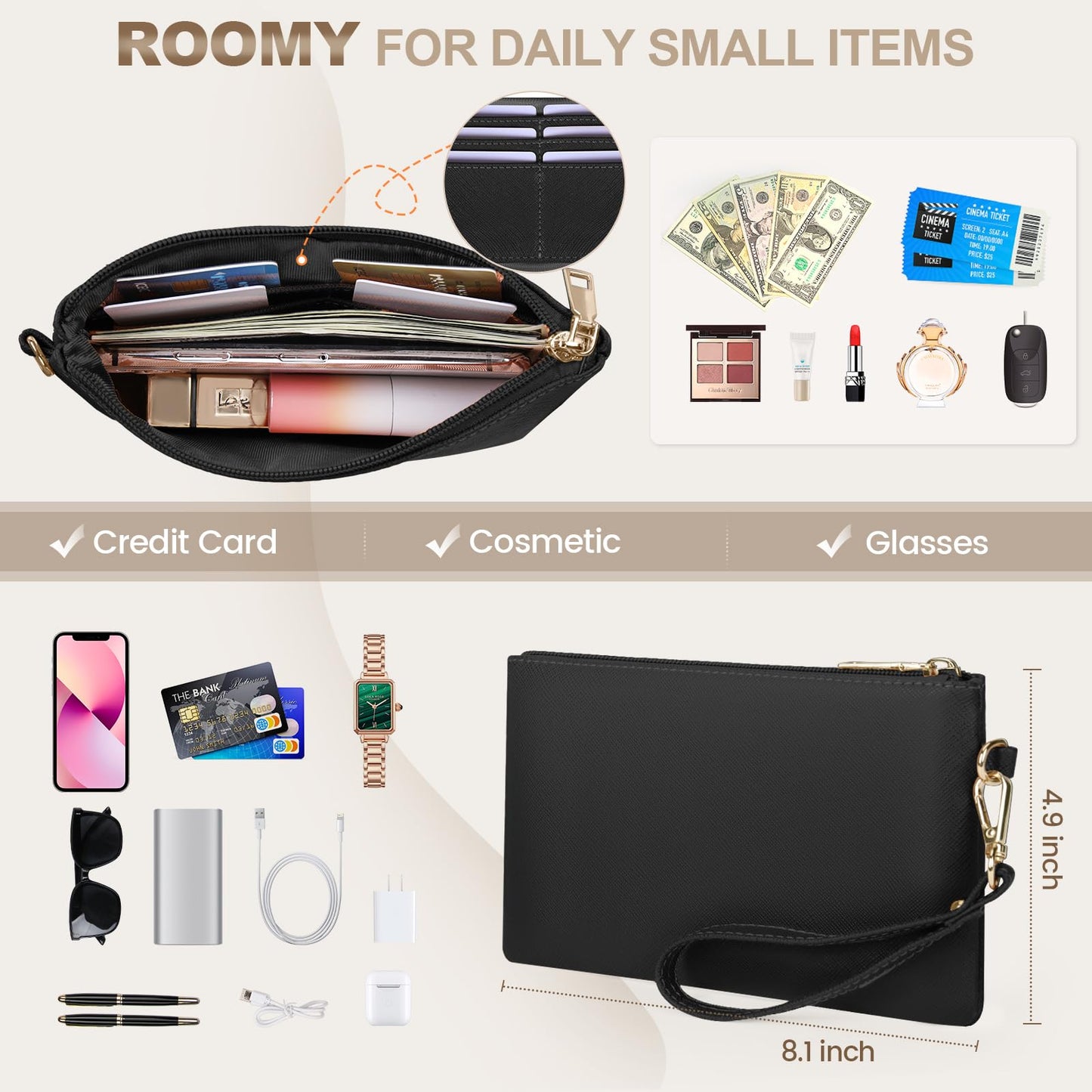 Set de 2 Bolsos Grandes RAINSMORE para Mujer en Cuero PU Impermeable – Shopper Tote para Laptop 15.6", Ideal para Universidad y Oficina, Negro