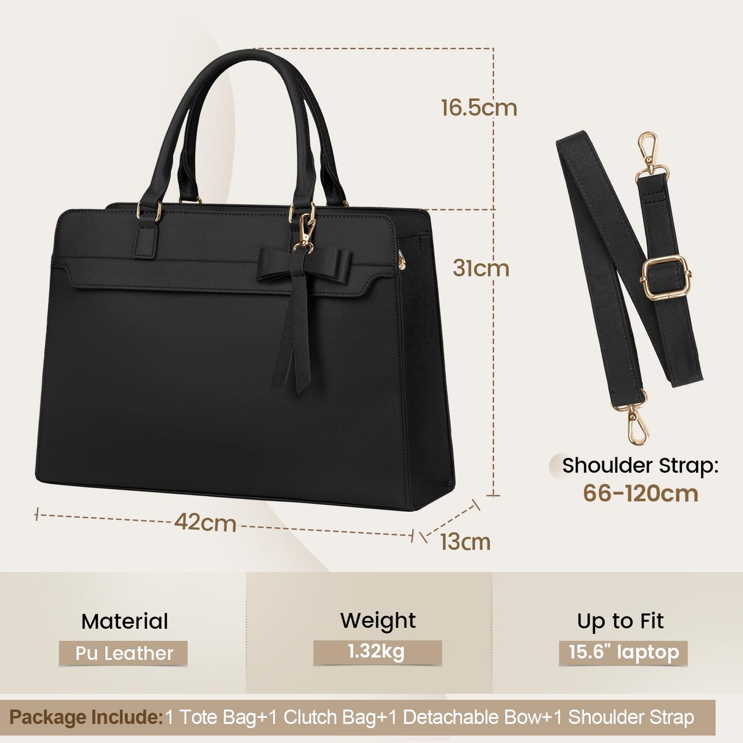 Set de 2 Bolsos Grandes RAINSMORE para Mujer en Cuero PU Impermeable – Shopper Tote para Laptop 15.6", Ideal para Universidad y Oficina, Negro