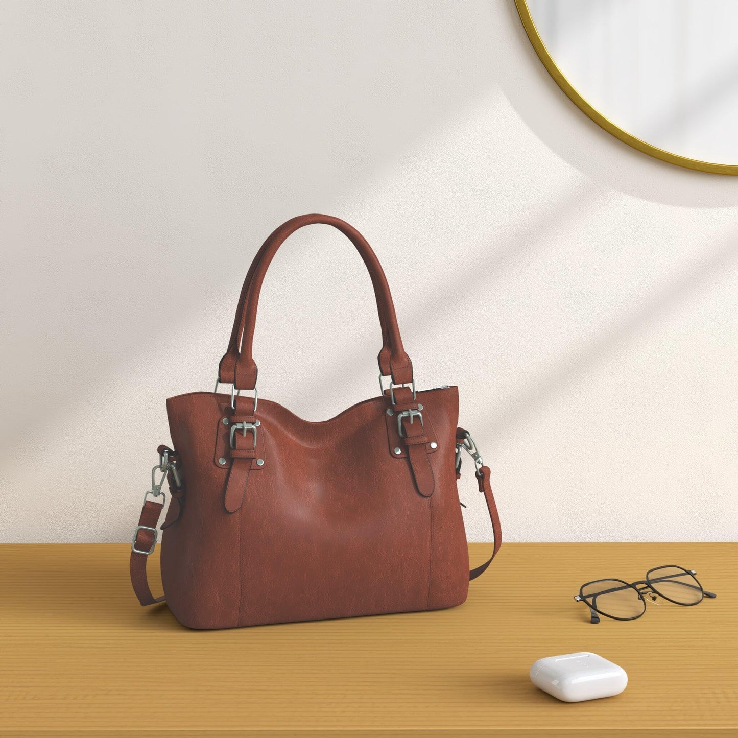 Bolso Bandolera MayBlosom para Mujer en Cuero PU con Correa Desmontable – Grande con Bolsillo Trasero, Ideal para Diario, Compras y Trabajo