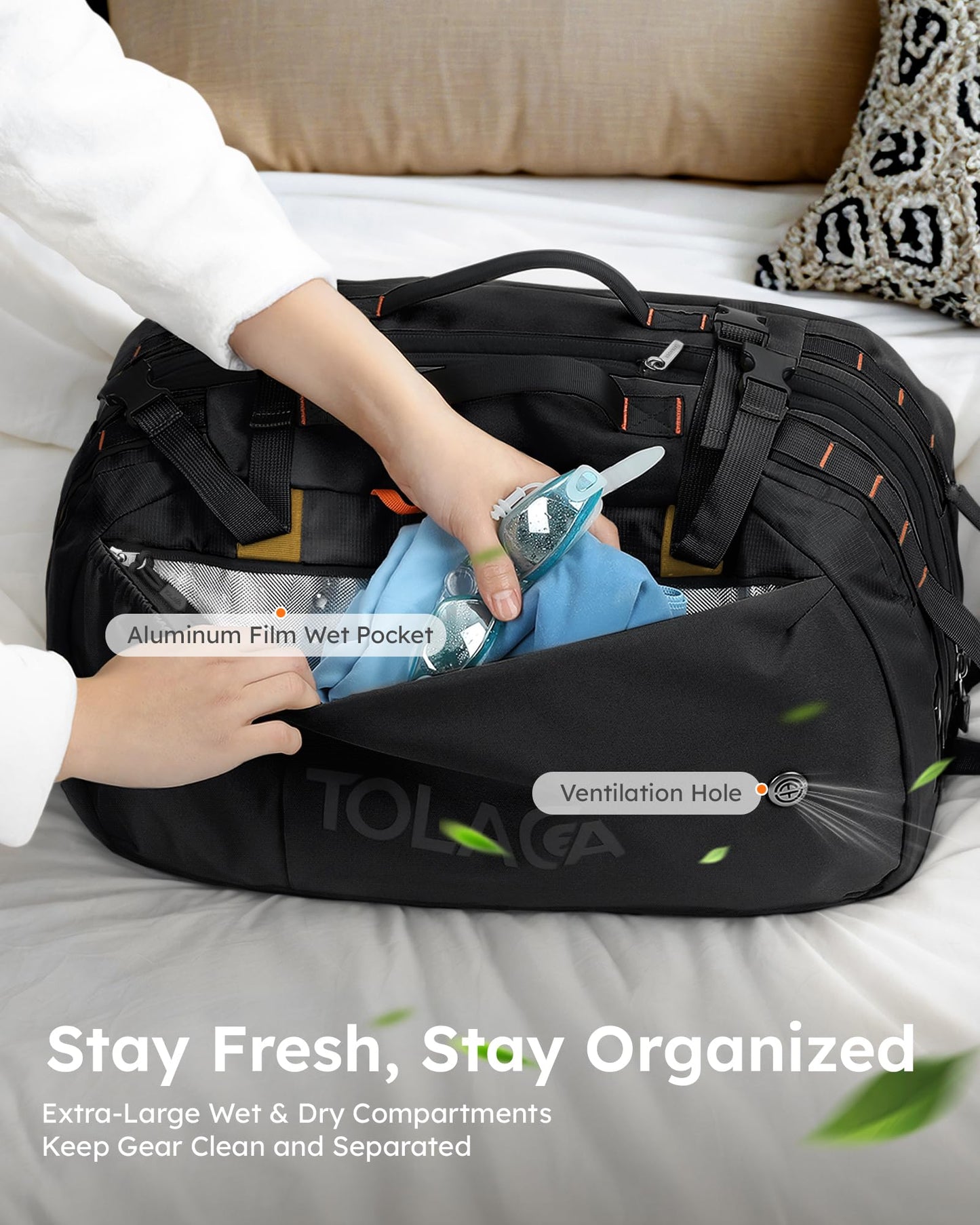Mochila de Viaje Tolaccea 40-50L para Portátil 15.6" – Impermeable, Unisex, Ideal para Trabajo y Excursión