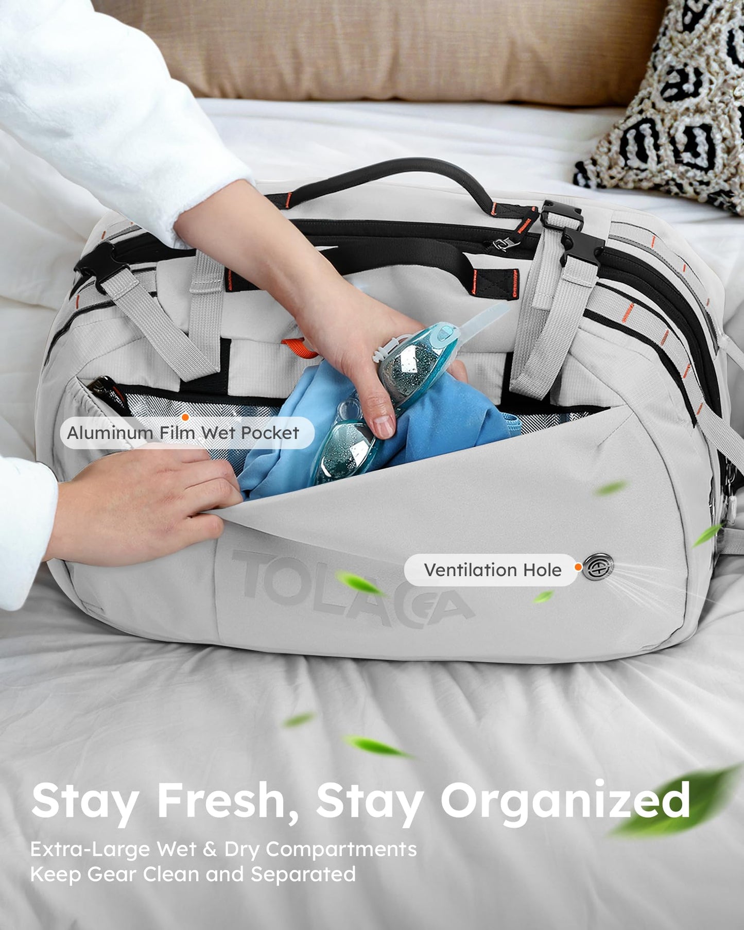Mochila de Viaje Tolaccea 40-50L para Portátil 15.6" – Impermeable, Ideal para Trabajo y Excursión, Unisex