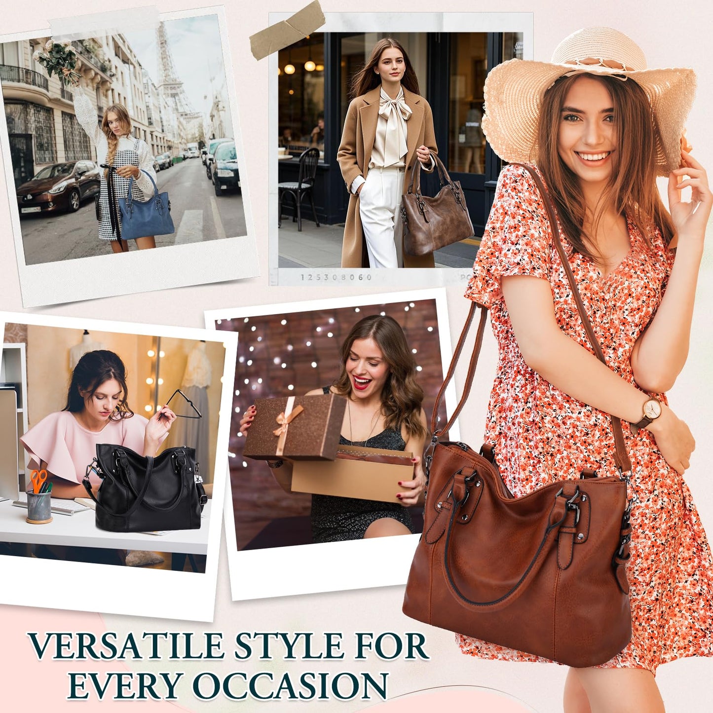 Bolso Bandolera MayBlosom para Mujer en Cuero PU con Correa Desmontable – Grande con Bolsillo Trasero, Ideal para Diario, Compras y Trabajo