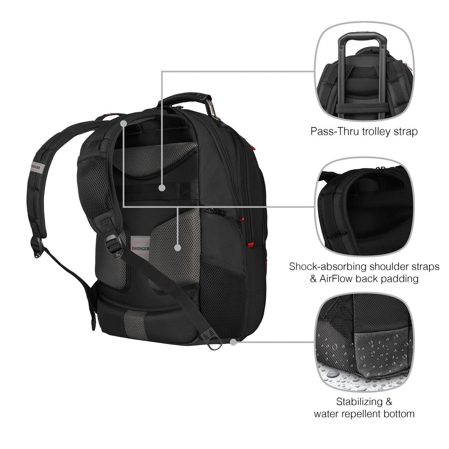 Mochila Wenger Pegasus Deluxe para Portátil 14-16" y Tableta hasta 10" – 25 L, Unisex, Ideal para Oficina, Universidad y Viajes, Color Negro