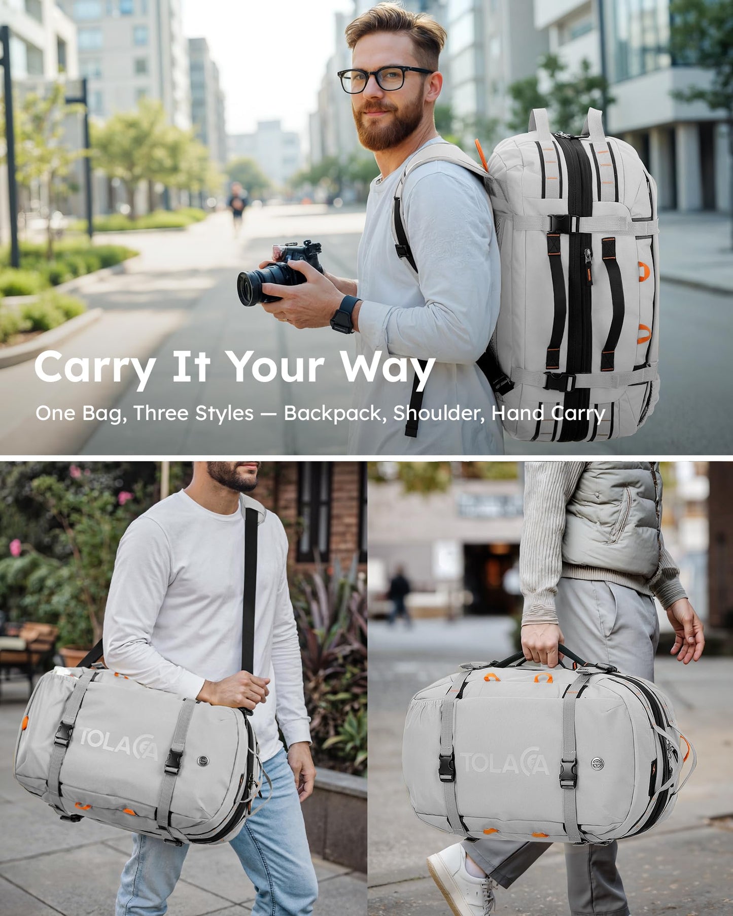 Mochila de Viaje Tolaccea 40-50L para Portátil 15.6" – Impermeable, Ideal para Trabajo y Excursión, Unisex