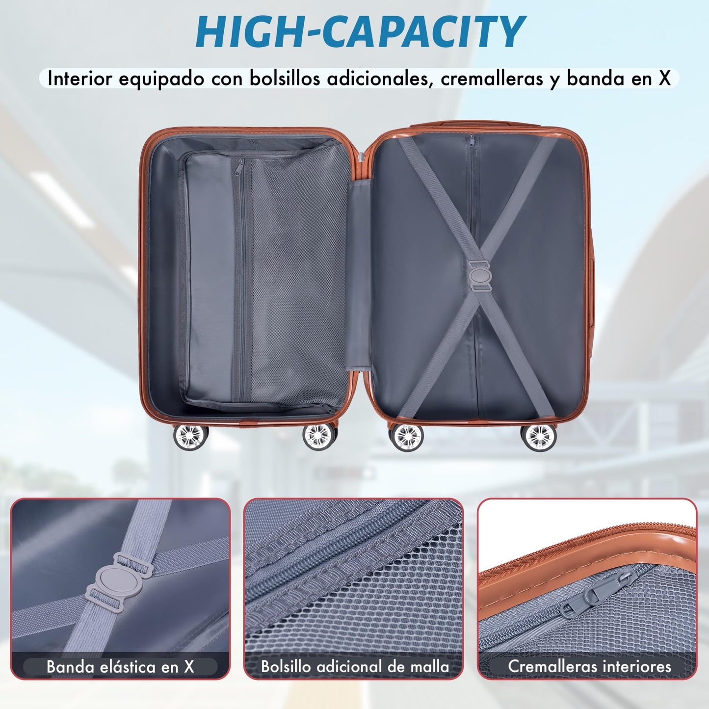 Set de 3 Maletas de Viaje con 4 Ruedas Dobles, Neceser, Cerradura de Combinación y Asa Telescópica – Ligera y Resistente ABS