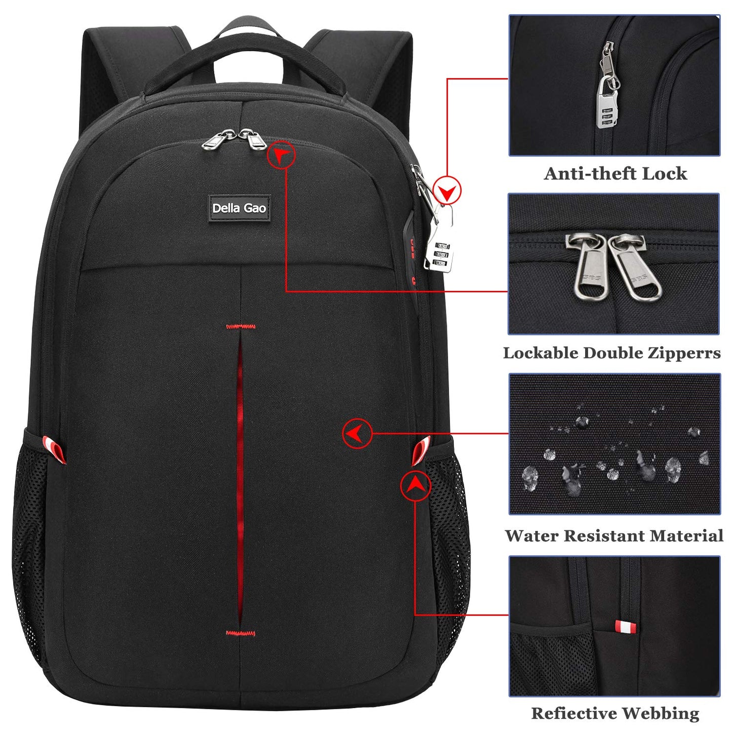 Mochila Antirrobo Impermeable para Portátil 17.3" con Puerto de Carga USB – Ideal para Viaje y Trabajo, Color Negro