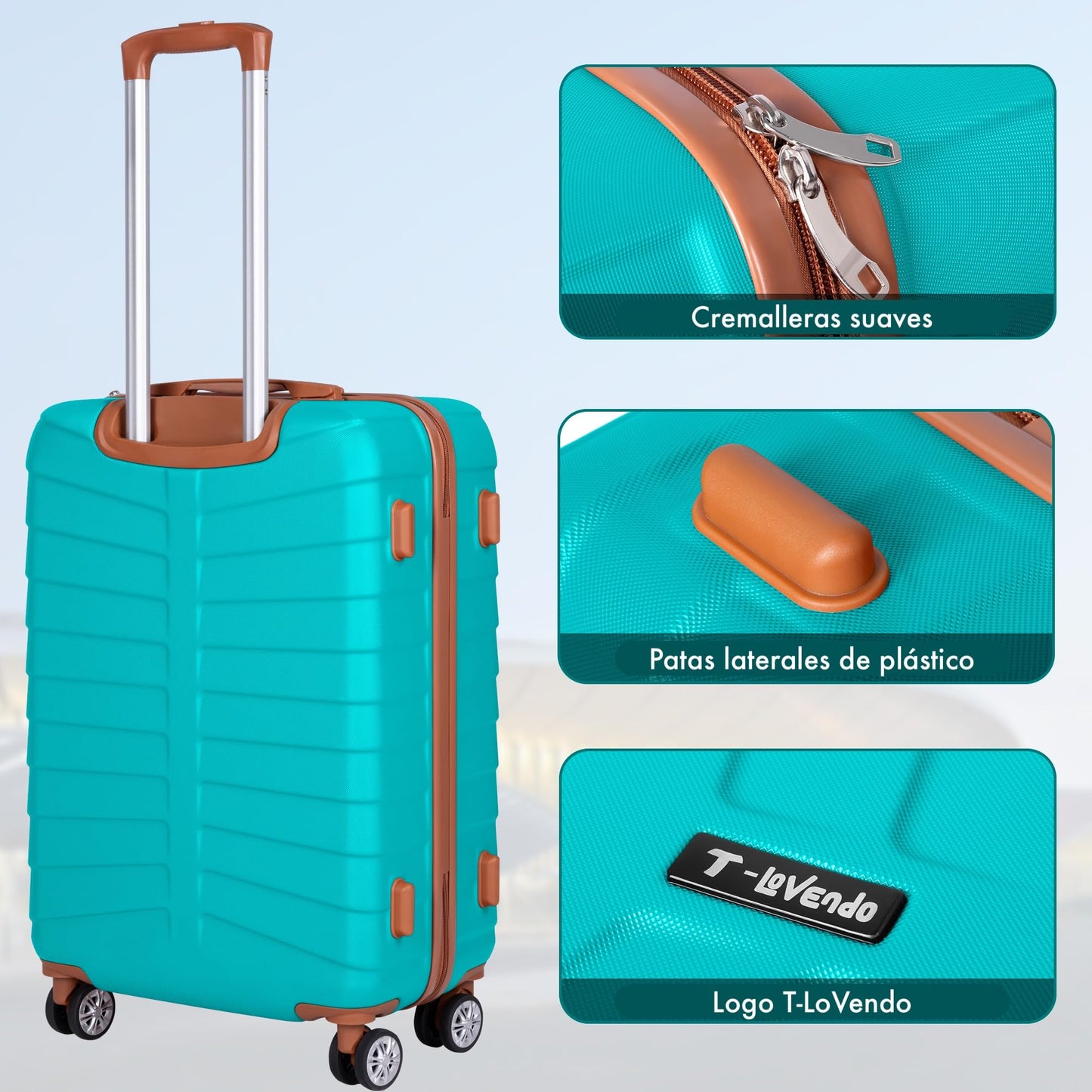 Set de 3 Maletas de Viaje con 4 Ruedas Dobles, Neceser, Cerradura de Combinación y Asa Telescópica – Ligera y Resistente ABS