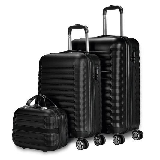 Set de 3 Maletas Rígidas NUMADA – Cabina 53 cm, Mediana 63 cm y Neceser, Resistentes y Ligeras – Color Negro