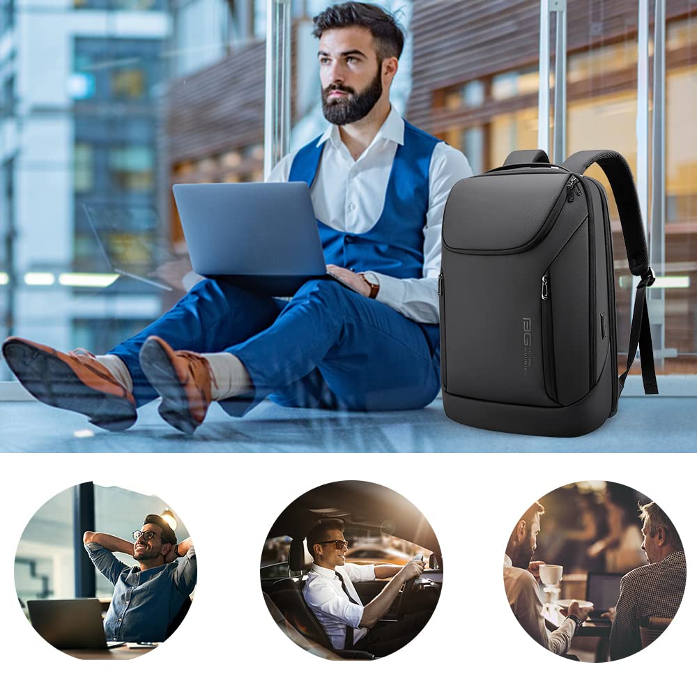 Mochila de Negocios Impermeable BANGE para Laptop 15.6" con Puerto de Carga USB – Tres Bolsillos, Tamaño L, Color Negro