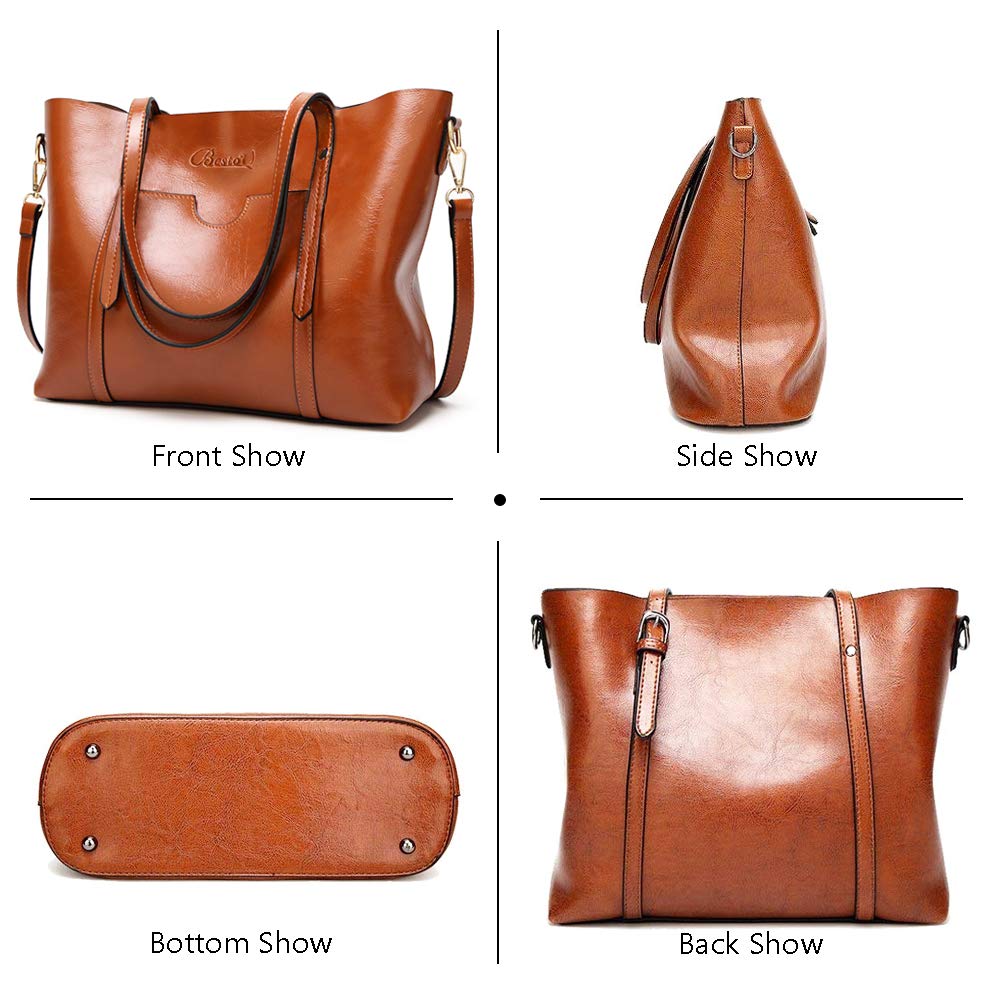 Set de 2 Bolsos de Mujer en Cuero PU Marrón – Bolso Bandolera Tote Grande y Billetera