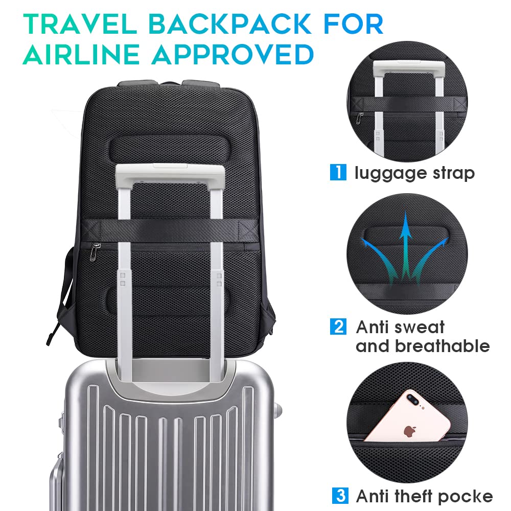 Mochila de Negocios Impermeable BANGE para Laptop 15.6" con Puerto de Carga USB – Tres Bolsillos, Tamaño L, Color Negro