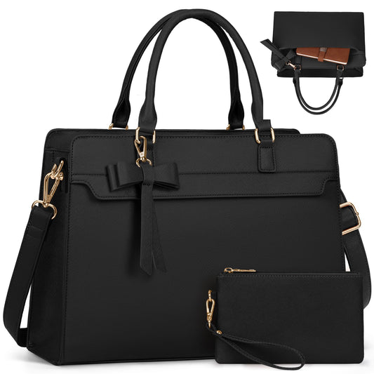 Set de 2 Bolsos Grandes RAINSMORE para Mujer en Cuero PU Impermeable – Shopper Tote para Laptop 15.6", Ideal para Universidad y Oficina, Negro