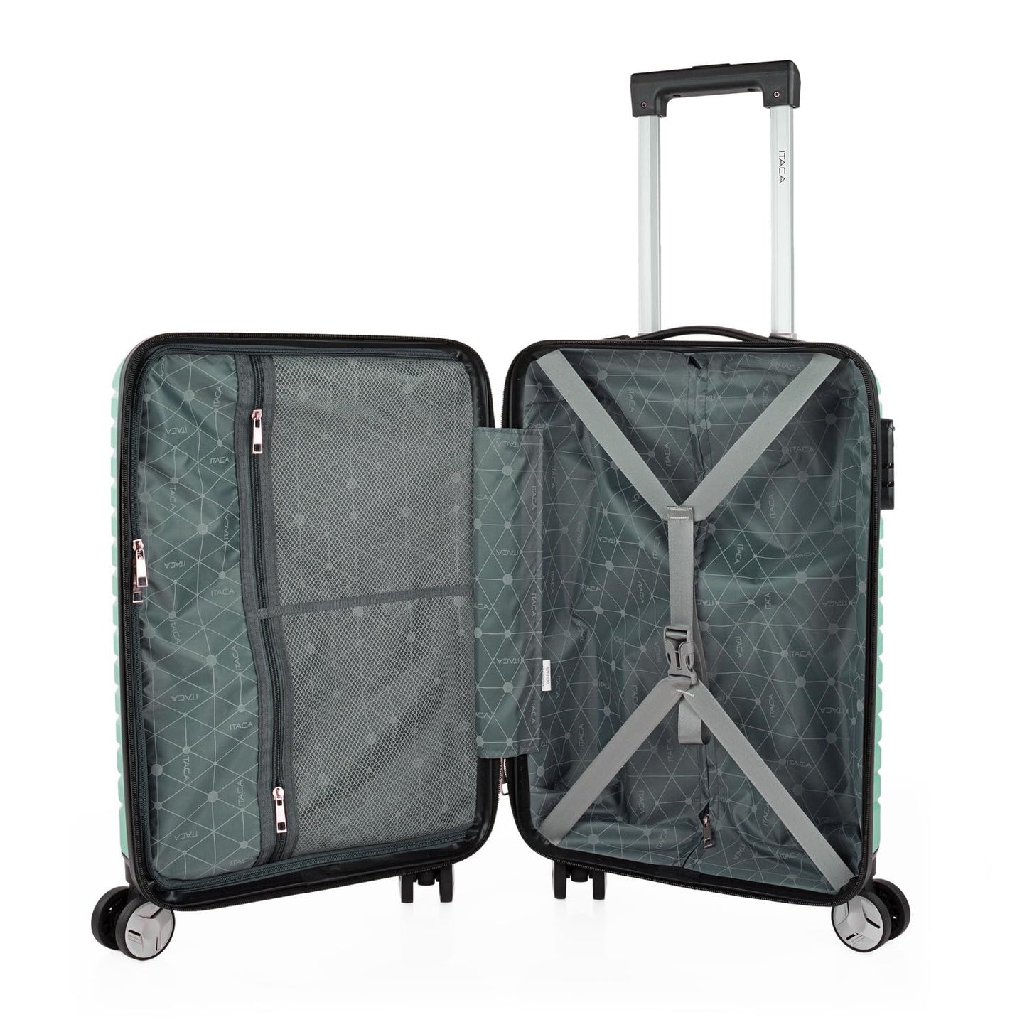 Maleta de Cabina ITACA 55x40x20 cm Rígida y Ligera con Ruedas Trolley – Equipaje de Mano con Candado de Combinación, Color Menta