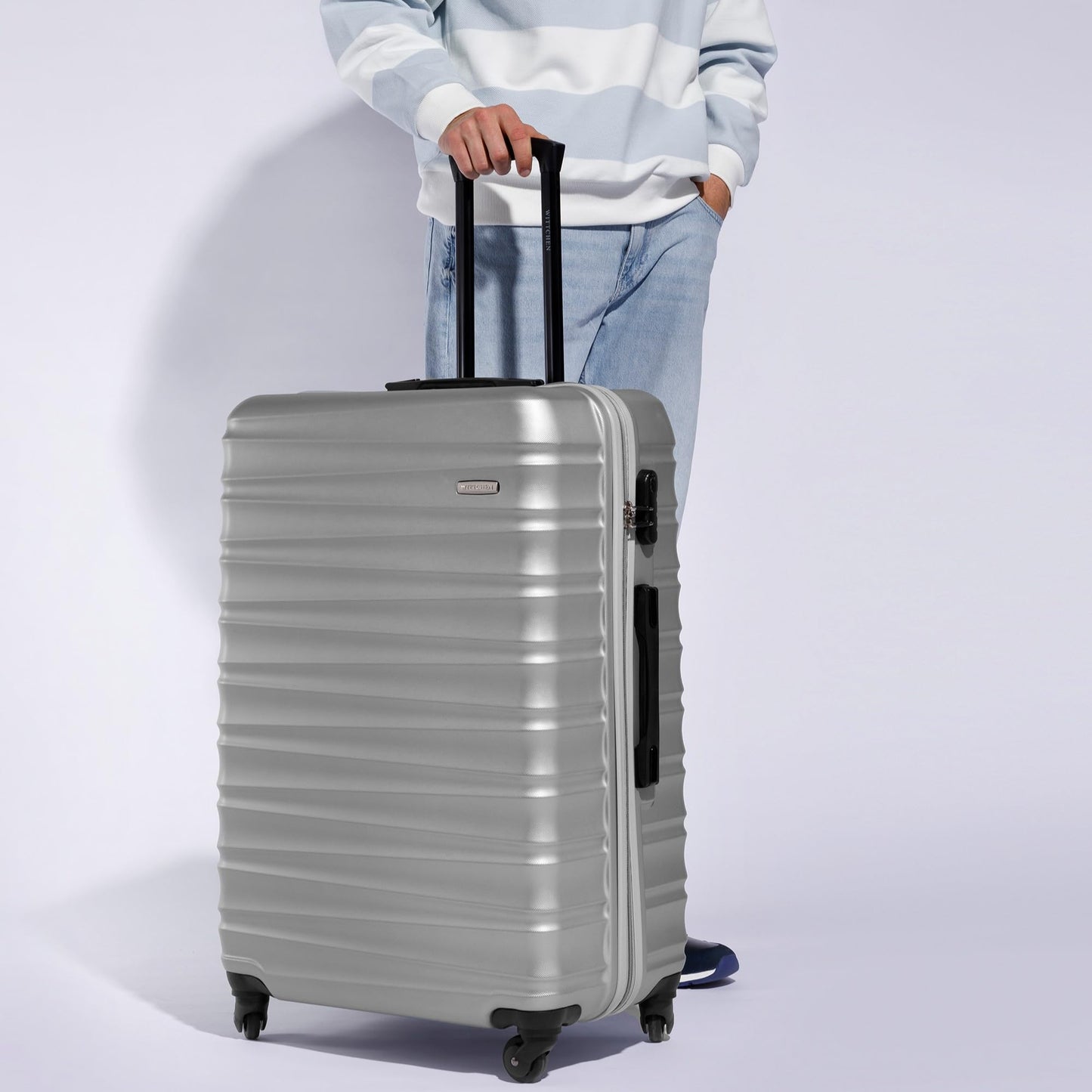 Maleta Grande WITTCHEN Trolley ABS Rígido con 4 Ruedas Giratorias, Cerradura de Combinación y Asa Telescópica – Modelo Groove Line, Gris