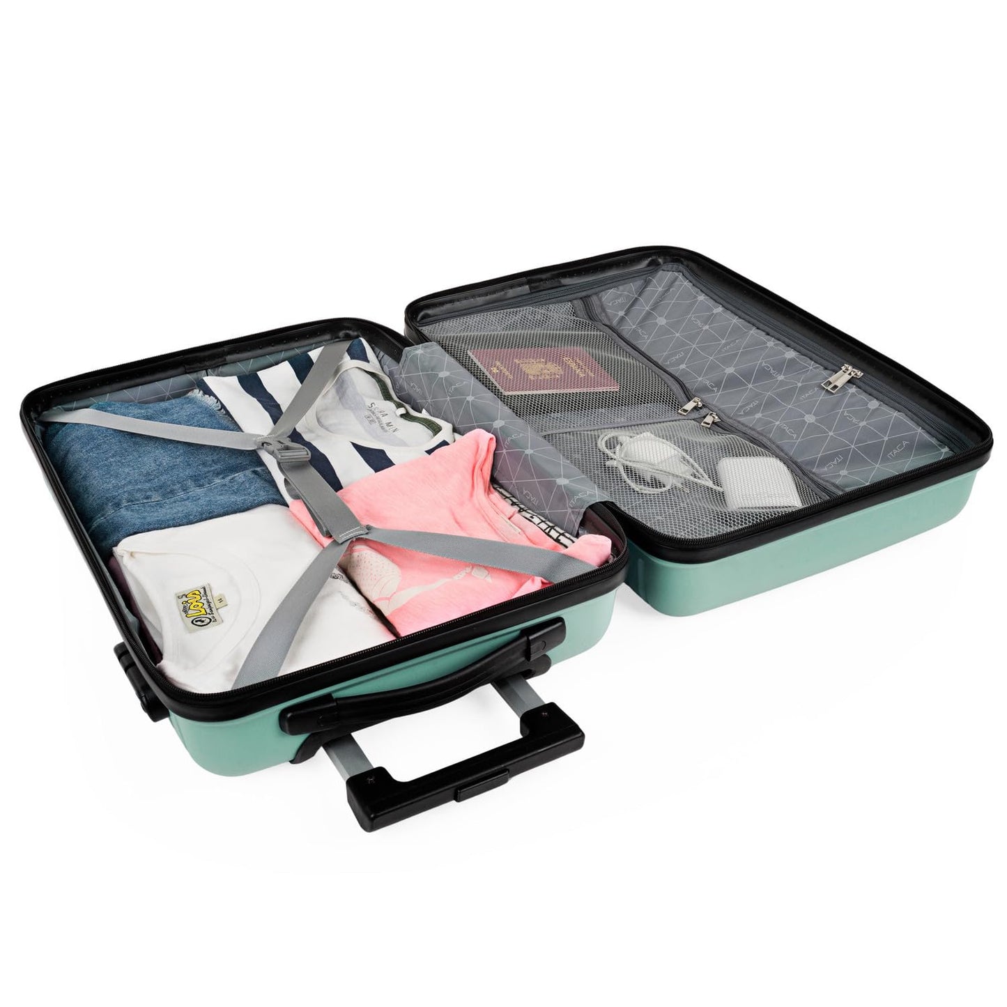 Maleta de Cabina ITACA 55x40x20 cm Rígida y Ligera con Ruedas Trolley – Equipaje de Mano con Candado de Combinación, Color Menta