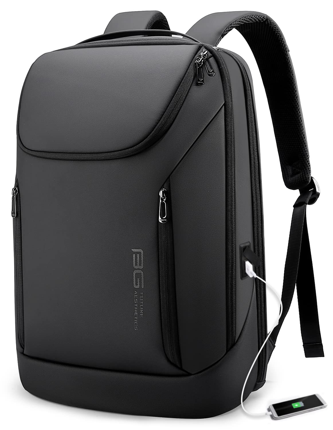 Mochila de Negocios Impermeable BANGE para Laptop 15.6" con Puerto de Carga USB – Tres Bolsillos, Tamaño L, Color Negro