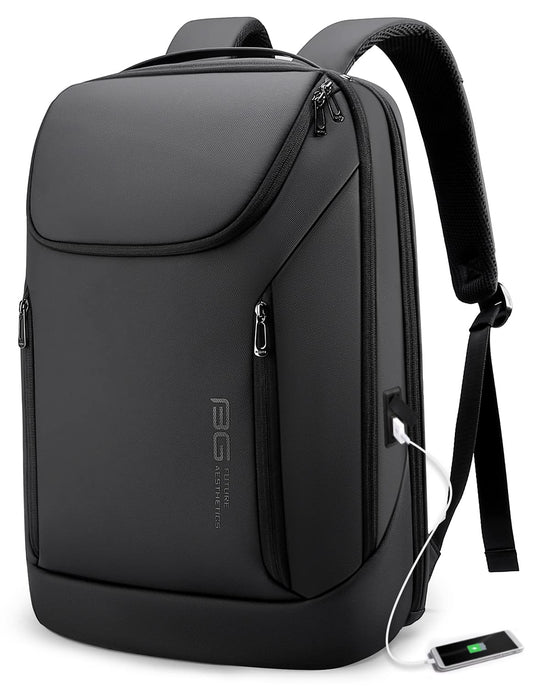 Mochila de Negocios Impermeable BANGE para Laptop 15.6" con Puerto de Carga USB – Tres Bolsillos, Tamaño L, Color Negro