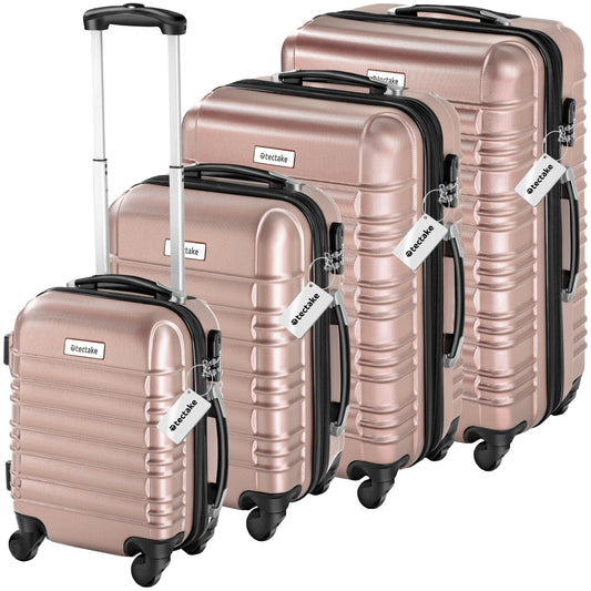 Set de 4 Maletas Rígidas tectake® en ABS con Báscula, Etiquetas, Ruedas 360º, Asa Telescópica y Cerradura de Combinación – Apilables, Color Oro Rosa