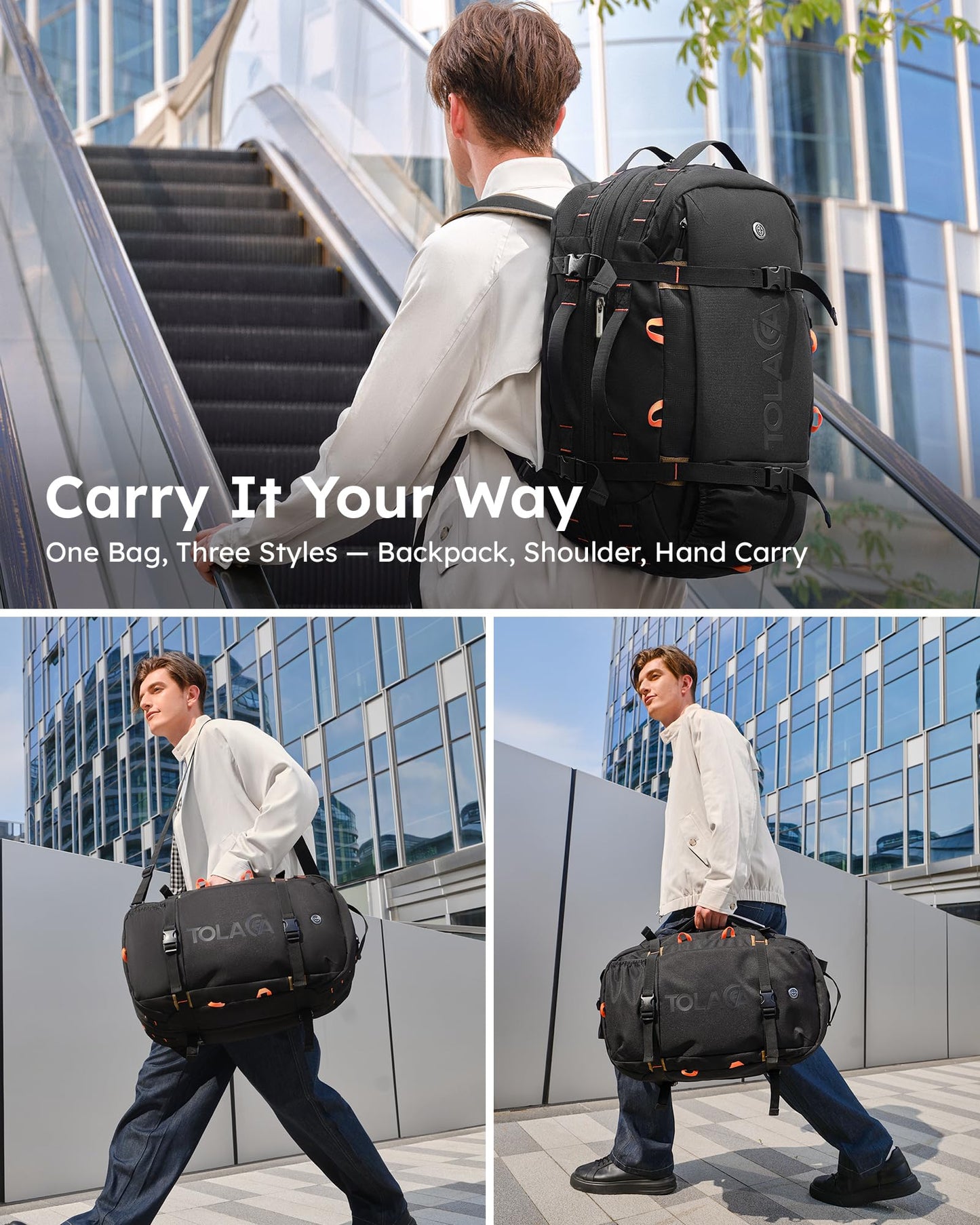 Mochila de Viaje Tolaccea 40-50L para Portátil 15.6" – Impermeable, Unisex, Ideal para Trabajo y Excursión