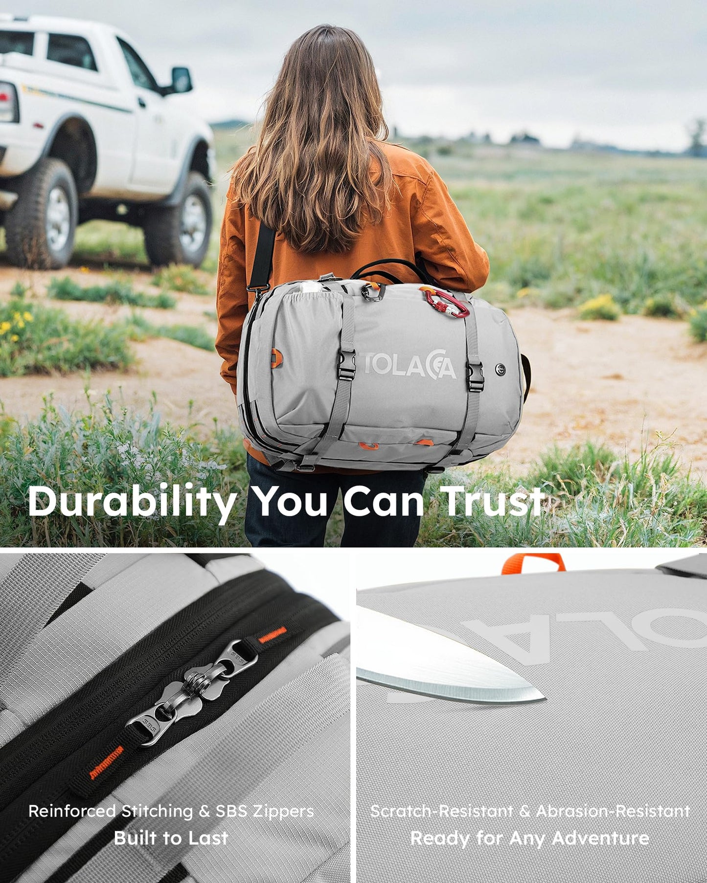 Mochila de Viaje Tolaccea 40-50L para Portátil 15.6" – Impermeable, Ideal para Trabajo y Excursión, Unisex